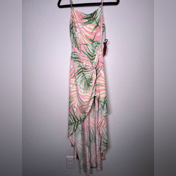 Haute Monde Tropical Pink and Green Women's High Low Dress NWT Large - Picture 1 of 8